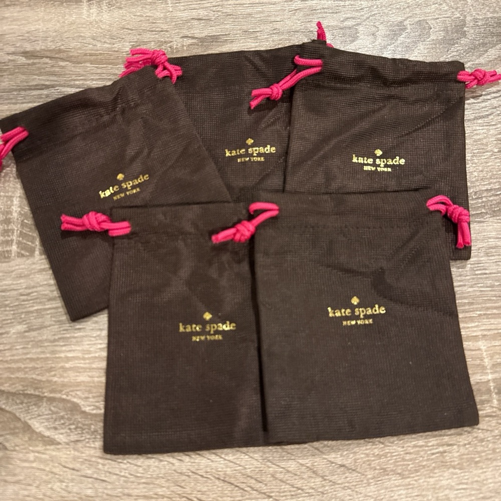 kate spade brown jewelry pouches with pink drawstrings 5x